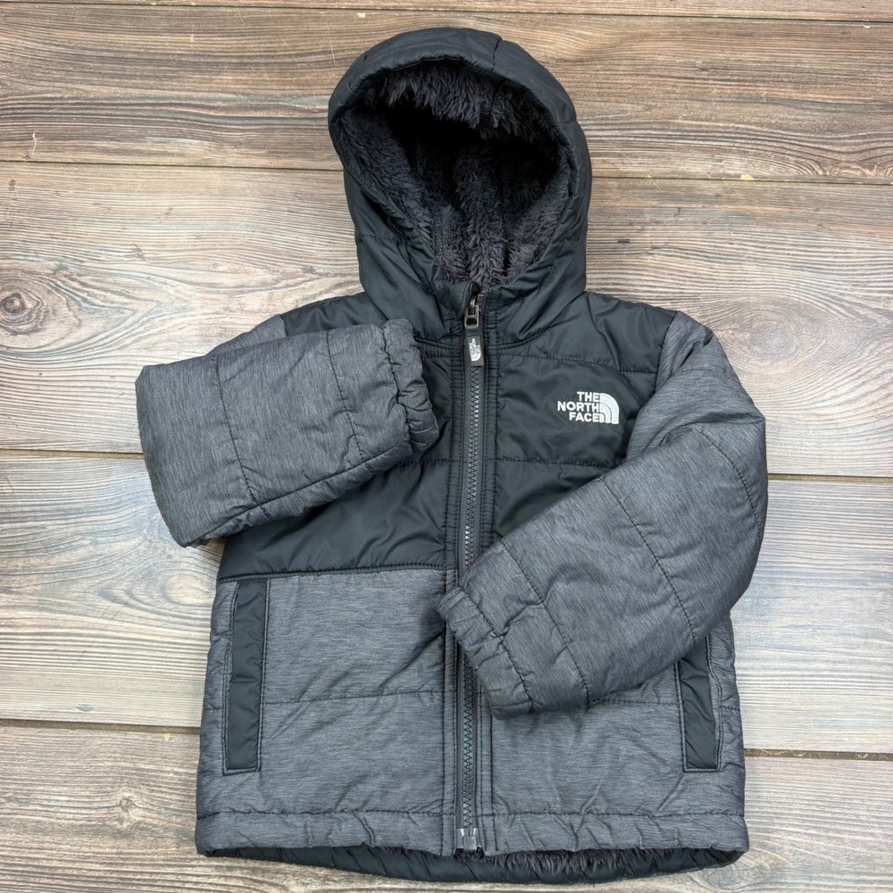 The North Face Toddler 2T Reversible Perrito Jacket Black Grey Excellent